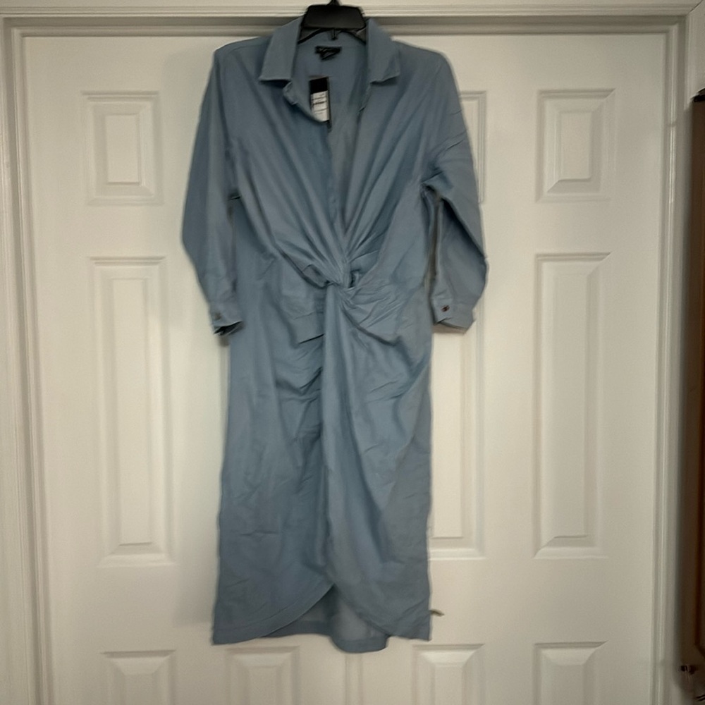 City Chic Women's XXS /12Chambray Twist-Front Blue Denim Shirt Dress